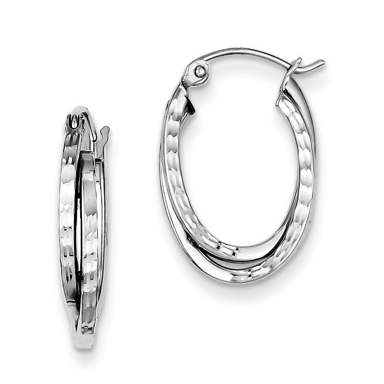 Textured Double Oval Hoop Earrings Sterling Silver Rhodium-plated QE8370