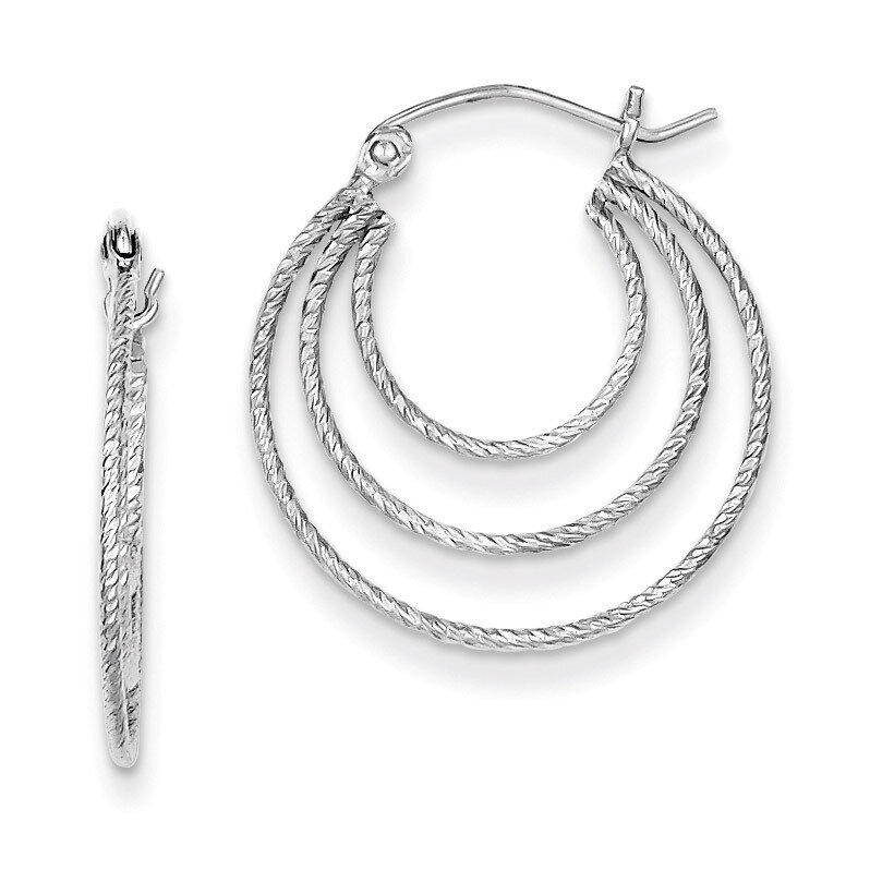 Textured Fancy Circle Hoop Earrings Sterling Silver Rhodium-plated QE8390, MPN: QE8390, 883957548777