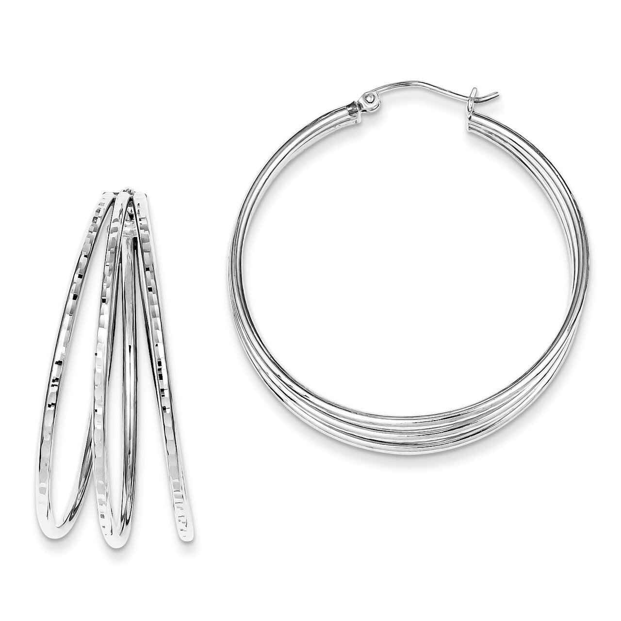 Textured Fancy Hoop Earrings Sterling Silver Rhodium-plated QE8404, MPN: QE8404, 883957496535