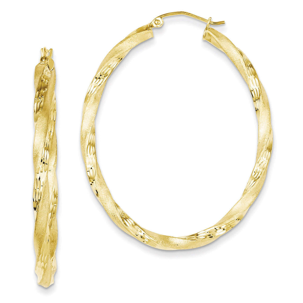 Twisted Satin Oval Hoop Earrings Sterling Silver Gold Plated QE8463, MPN: QE8463, 886774247847