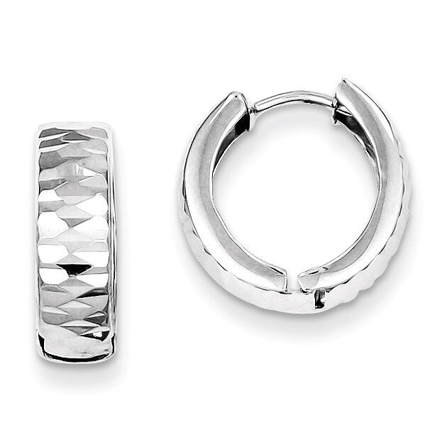 Polished Textured Hinged Hoop Earrings Sterling Silver Rhodium QE8506