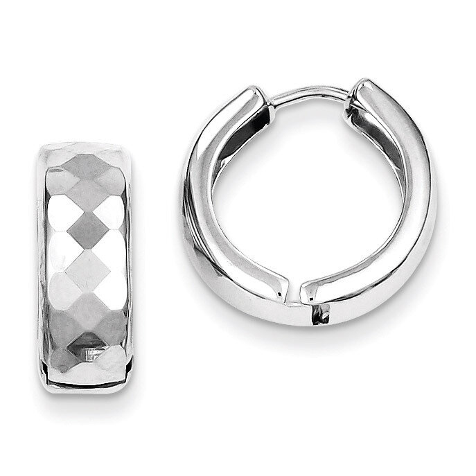 Polished Patterned Hinged Hoop Earrings Sterling Silver Rhodium QE8508, MPN: QE8508, 886774367415