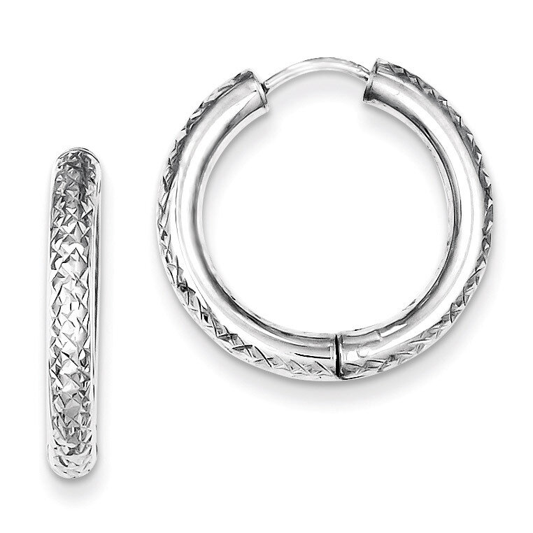 Polished Diamond Cut Hinged Hoop Earrings Sterling Silver Rhodium QE8516, MPN: QE8516, 869944870670
