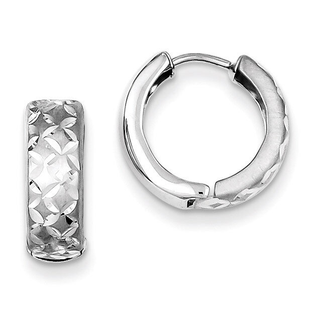 Hinged Hoop Earrings Sterling Silver Rhodium-plated Diamond-Cut QE8521