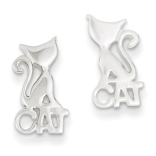 Cat Post Earrings Sterling Silver Polished QE8678, MPN: QE8678, 883957018959
