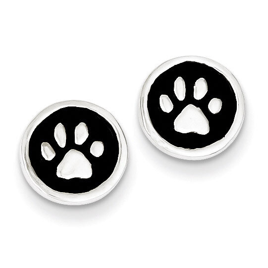 Enamel Paw Print Post Earrings Sterling Silver Polished QE8680, MPN: QE8680, 883957579535