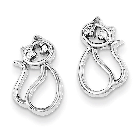Open Cat Post Earrings Sterling Silver Rhodium-plated Diamond QE8685, MPN: QE8685, 883957018904