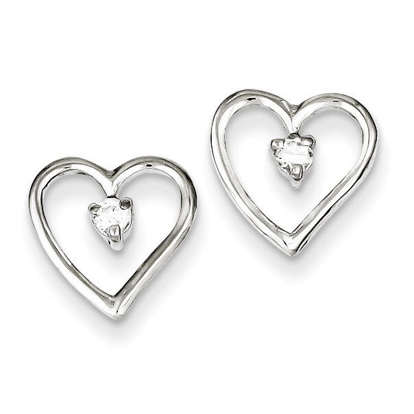 Polished Heart Post Earrings Sterling Silver Diamond QE8687
