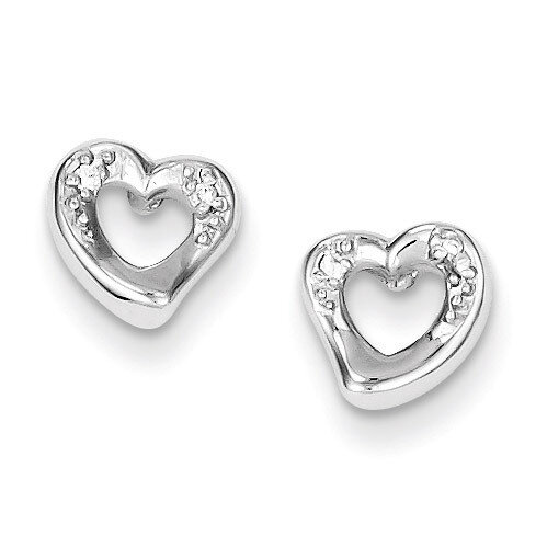 Heart and Diamond Post Earrings Sterling Silver QE8692