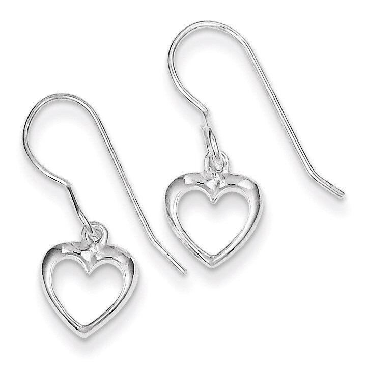 Heart Dangle Shepherd Hook Earrings Sterling Silver QE8739, MPN: QE8739, 883957576473