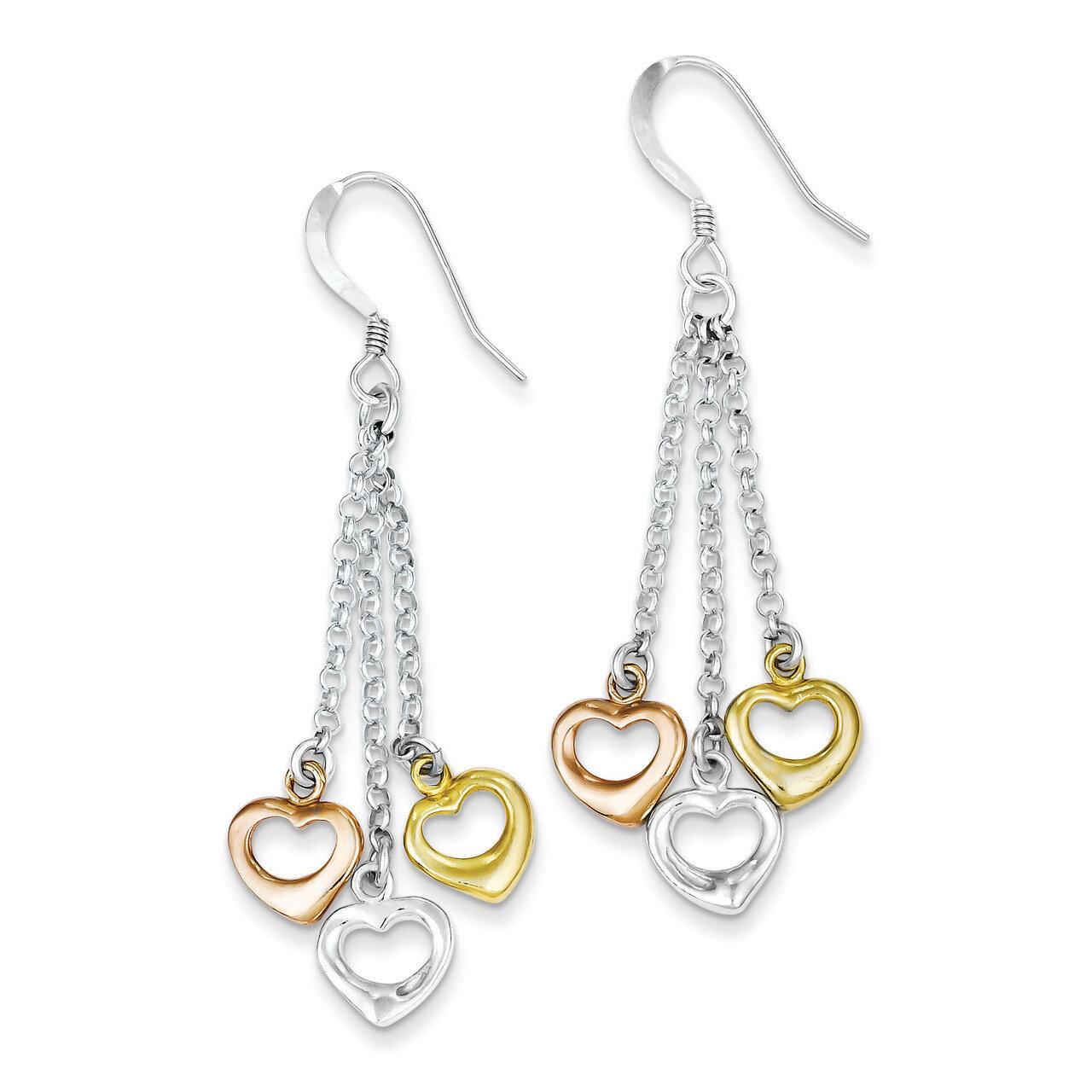 Three-tone Heart Dangle Earrings Sterling Silver Polished QE8748