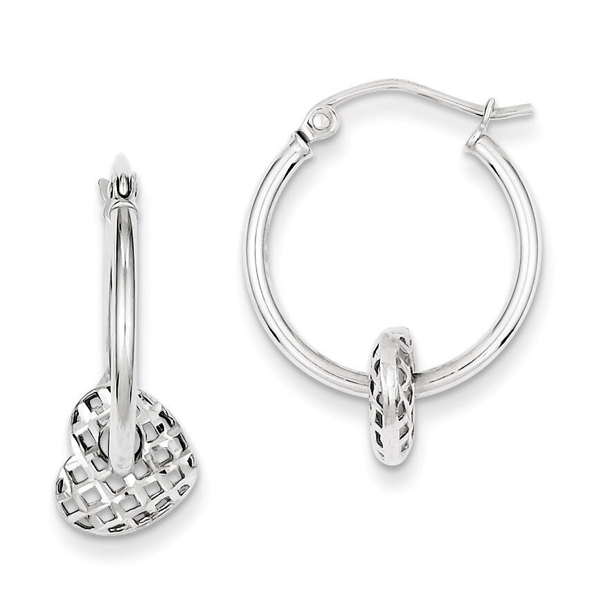 Moveable Heart Hoop Earrings Sterling Silver Rhodium-plated QE8759, MPN: QE8759, 886774247571