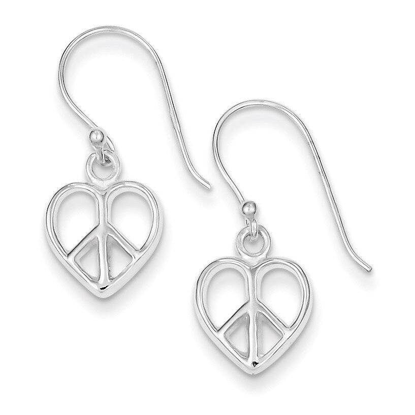 Peace Sign Heart Shepherd Hook Earrings Sterling Silver QE8792, MPN: QE8792, 883957572451