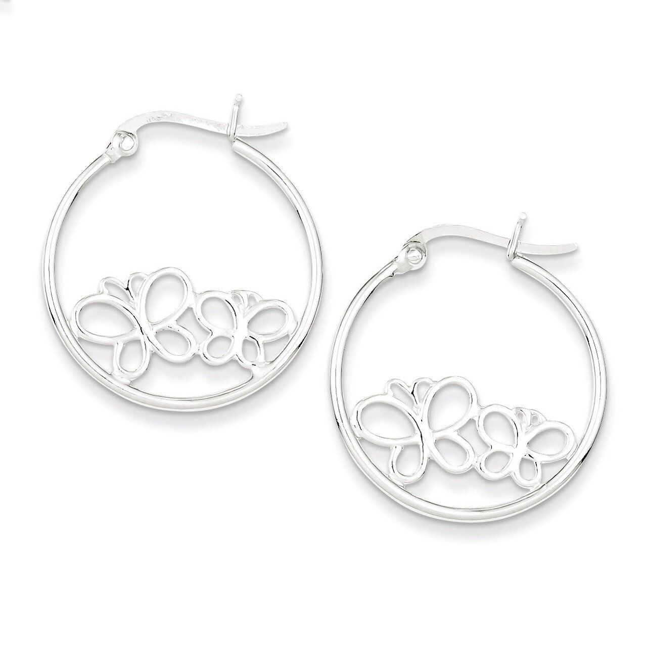 Double Butterfly Hoop Hinged Earrings Sterling Silver Rhodium-plated QE8807