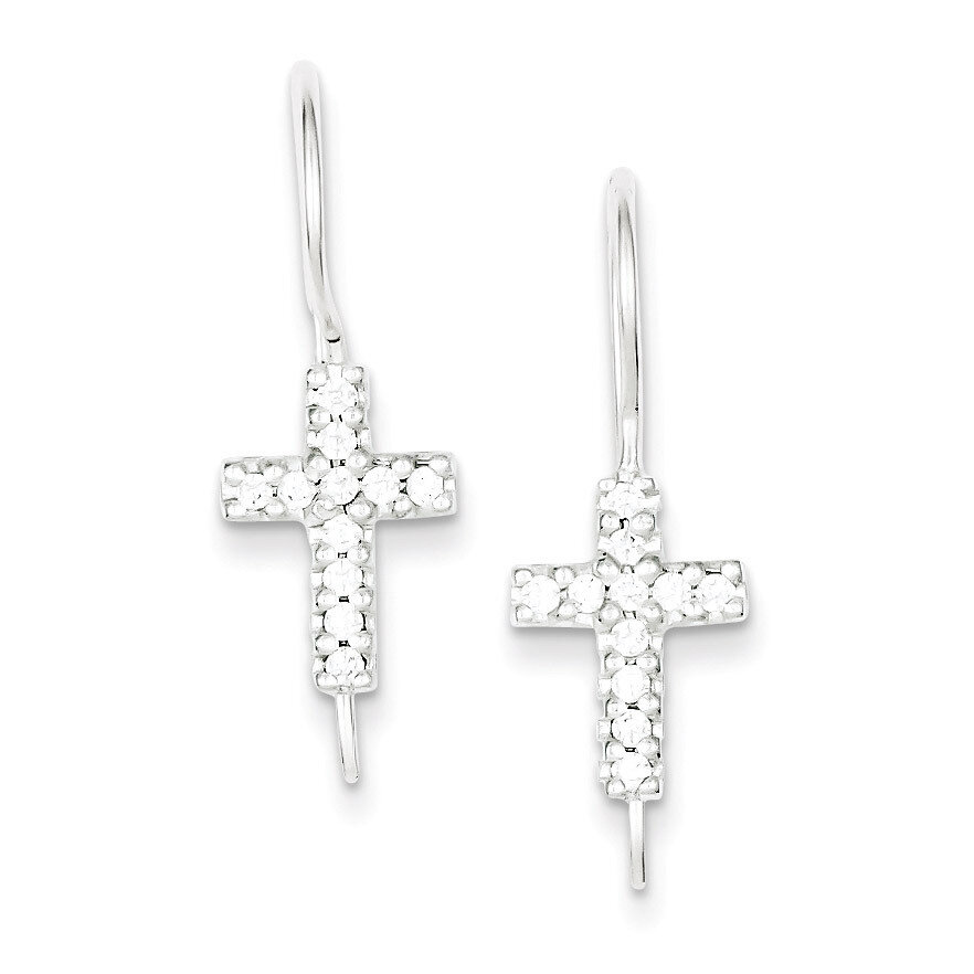 Cross Shepherd Hook Earrings Sterling Silver Diamond QE8817