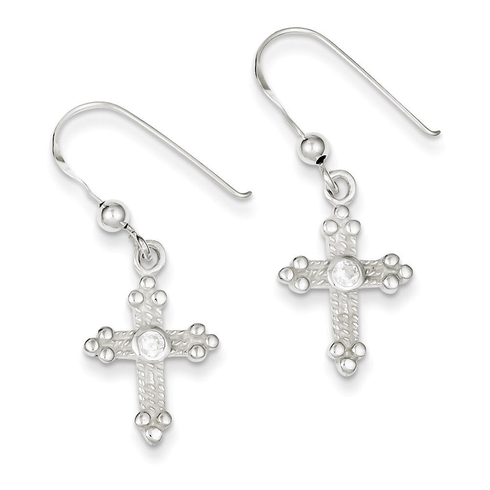 Cross &amp; Diamond Shepherd Hook Earrings Sterling Silver QE8820, MPN: QE8820, 883957559520