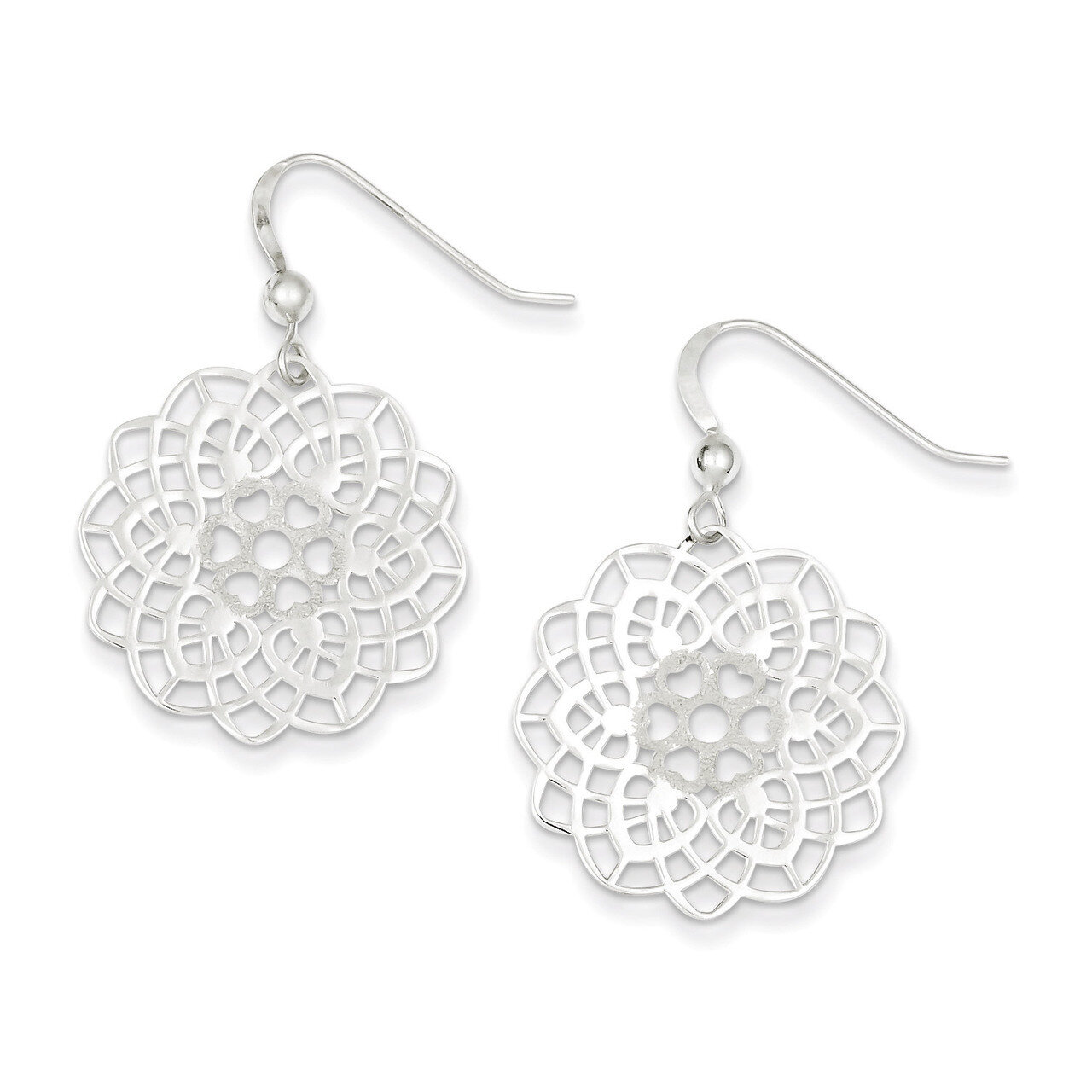 Textured Flower Dangle Earrings Sterling Silver Polished QE8860, MPN: QE8860, 883957542959