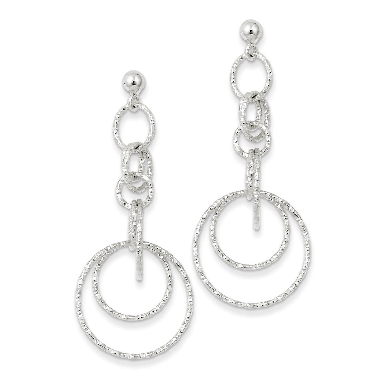 Circle Post Dangle Earrings Textured Sterling Silver QE8887, MPN: QE8887, 886774749815