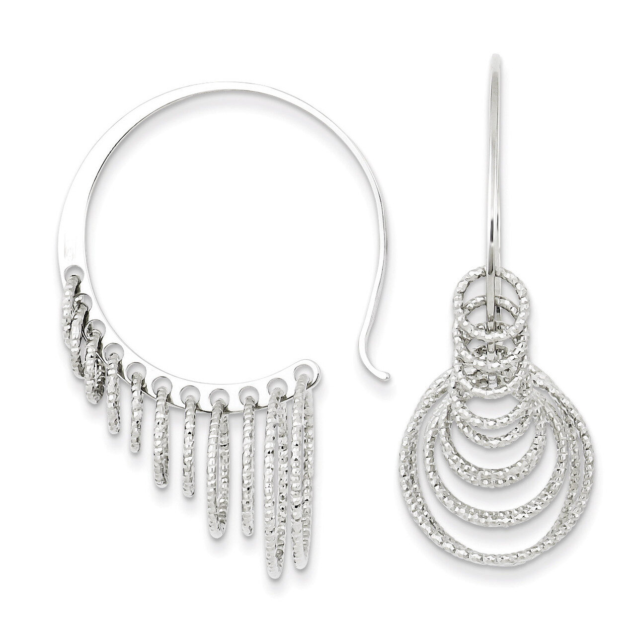 Circles Dangle Hoop Earrings Sterling Silver Rhodium-plated QE8899, MPN: QE8899, 886774749860