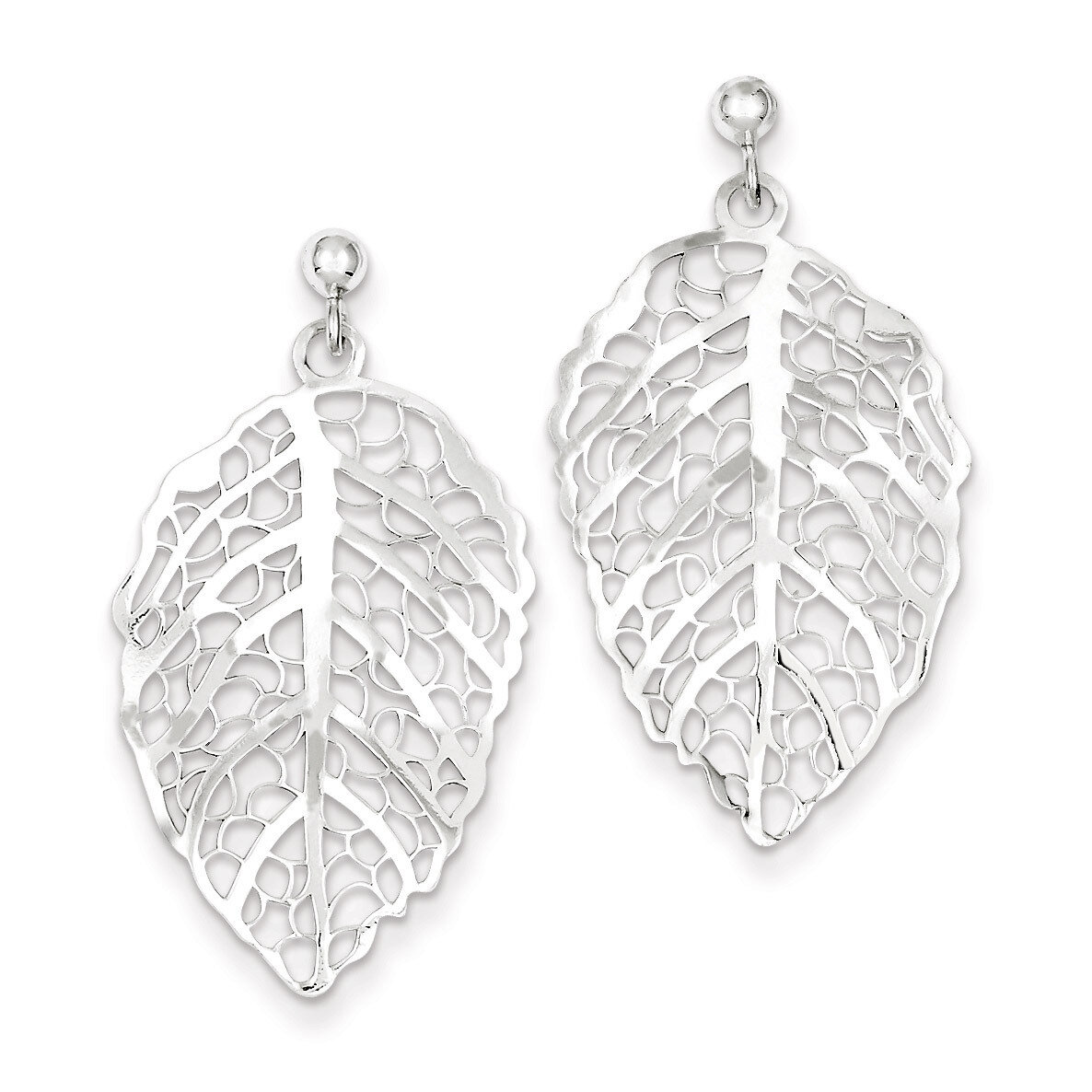 Leaf Post Dangle Earrings Sterling Silver Polished QE8978, MPN: QE8978, 886774646466