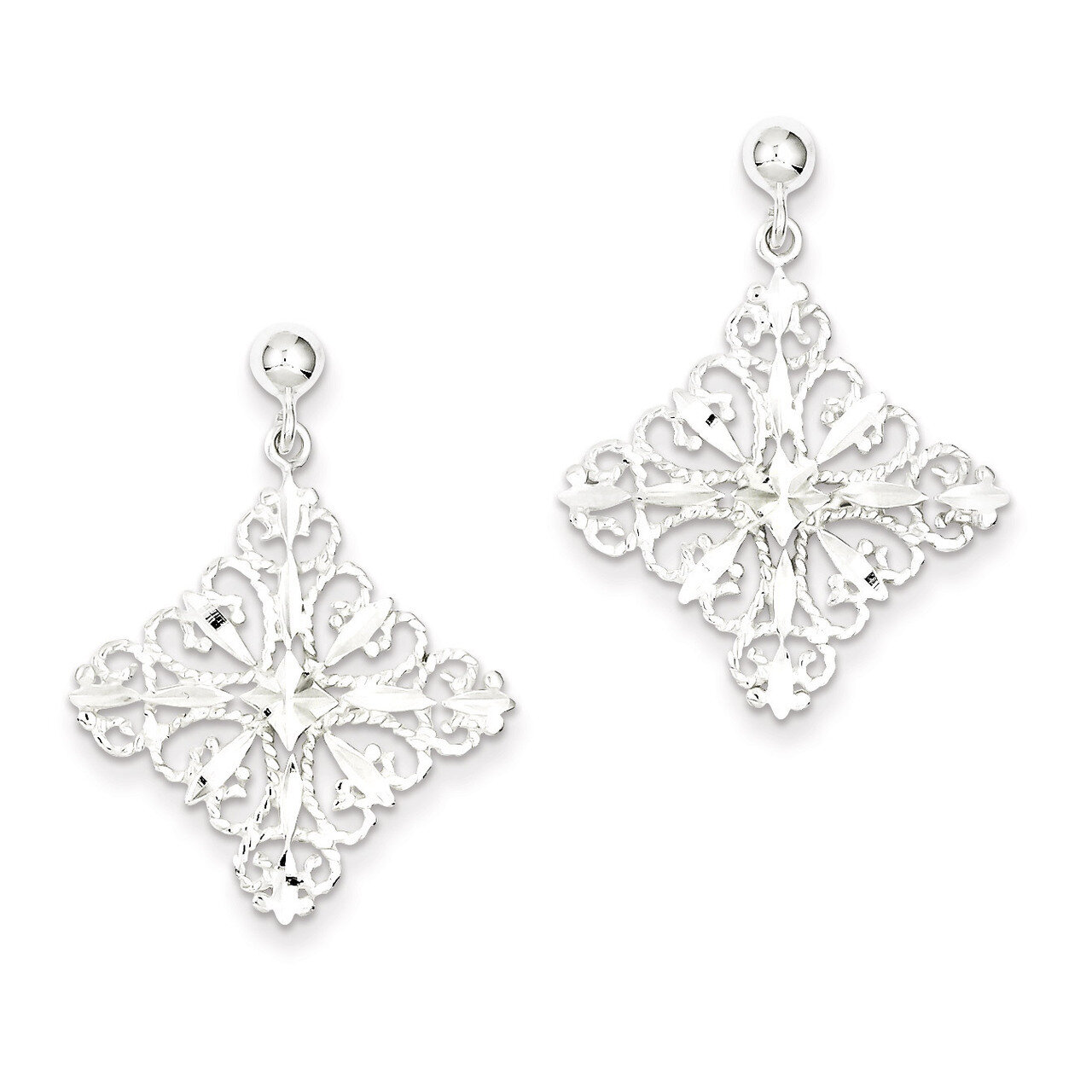 Square Post Dangle Earrings Diamond-cut Sterling Silver QE9005, MPN: QE9005, 883957579405