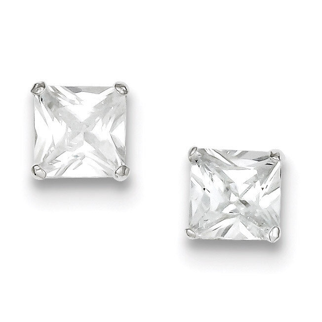 8mm Square Post Earrings Sterling Silver Diamond QE9102