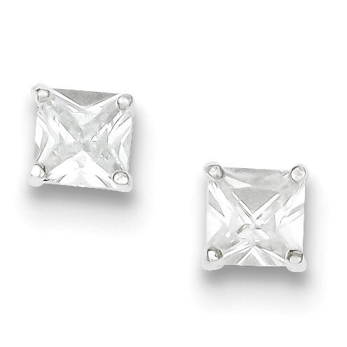 6mm Square Post Earrings Sterling Silver Diamond QE9103, MPN: QE9103, 191101787027