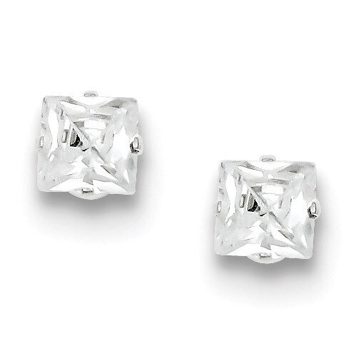 6mm Square Post Earrings Sterling Silver Diamond QE9104, MPN: QE9104, 191101787034