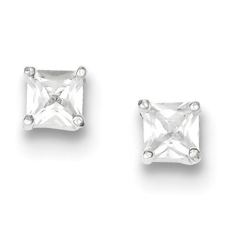 5mm Square Post Earrings Sterling Silver Diamond QE9105, MPN: QE9105, 191101787010