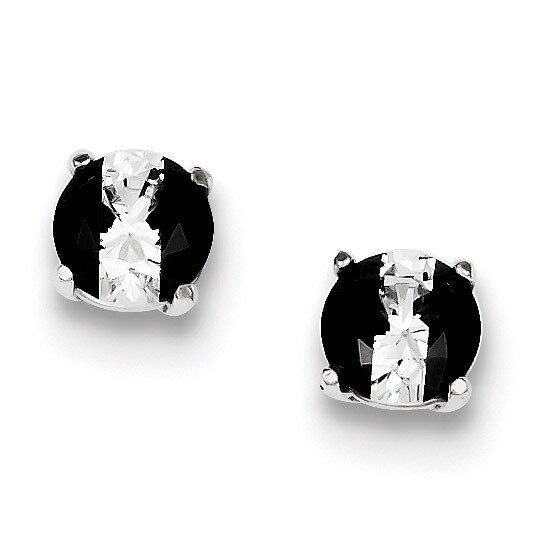 Black and White Colored Diamond 7mm Round Post Earrings Sterling Silver QE9109