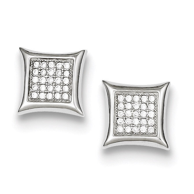 Pave Square Post Earrings Sterling Silver Diamond QE9115