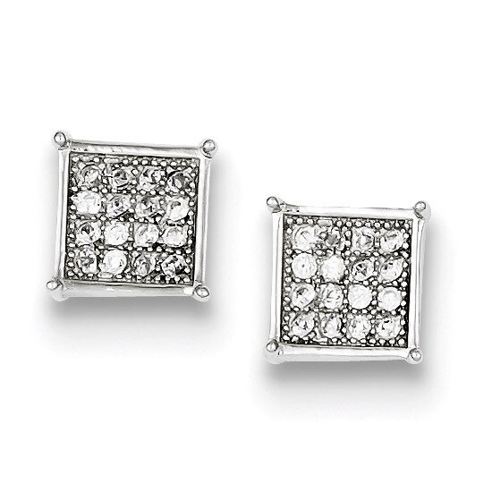 Pave Square Post Earrings Sterling Silver Diamond QE9116, MPN: QE9116, 883957400440