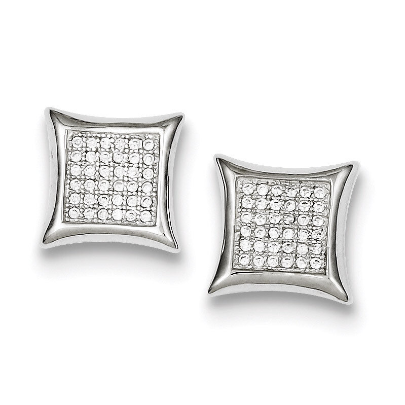 Pave Square Post Earrings Sterling Silver Diamond QE9120