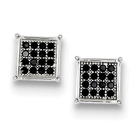 Black Diamond Pave Square Post Earrings Sterling Silver QE9124