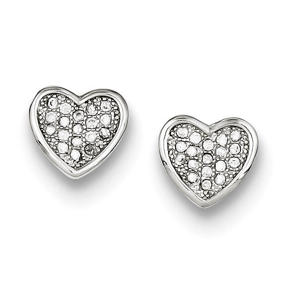 Pave Heart Post Earrings Sterling Silver Diamond QE9130