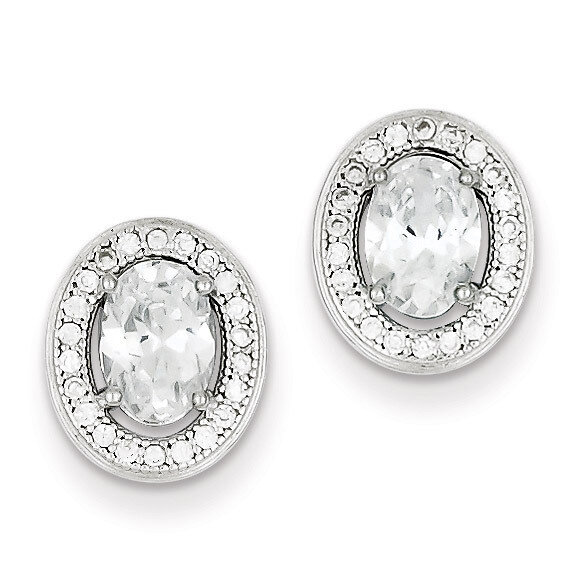 Pave Oval Post Earrings Sterling Silver Diamond QE9148, MPN: QE9148, 883957501772