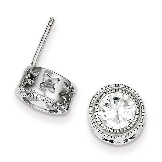 Round Flower Earrings Sterling Silver Diamond QE9192, MPN: QE9192, 883957545356