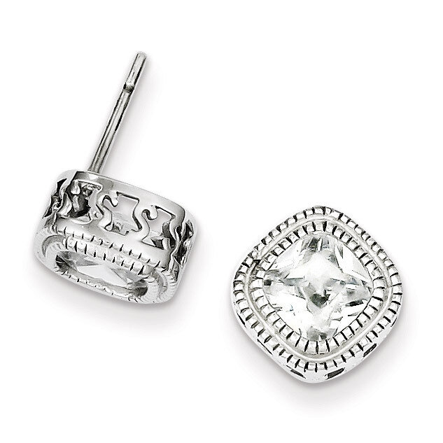 Square S Border Earrings Sterling Silver Diamond QE9193