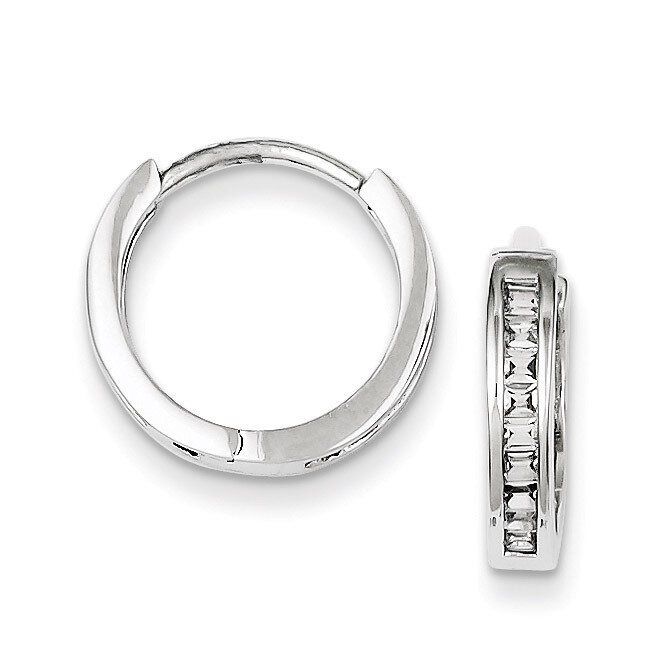 Baguette Hinged Hoop Earrings Sterling Silver Diamond QE9200, MPN: QE9200, 883957571874