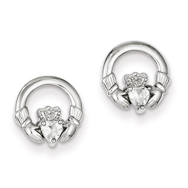 Claddagh Post Earrings Sterling Silver Rhodium-plated Diamond QE9222, MPN: QE9222, 883957011202