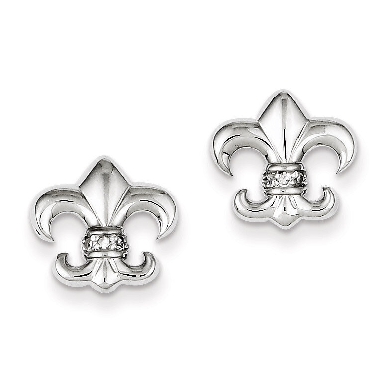 Fleur de lis Post Earrings Sterling Silver Rhodium-plated Diamond QE9225, MPN: QE9225, 883957019499