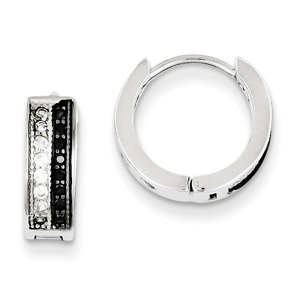 White and Black Diamond Hinged Hoop Earrings Sterling Silver QE9255