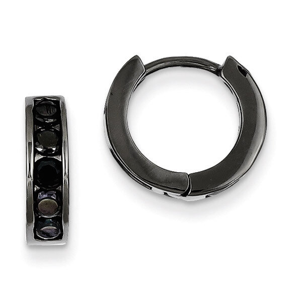 Black Rhodium Plated Black Diamond Hinged Hoop Earrings Sterling Silver QE9263, MPN: QE9263, 191101…