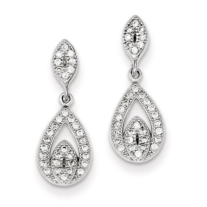 Pave Pear Dangle Post Earrings Sterling Silver Diamond QE9284