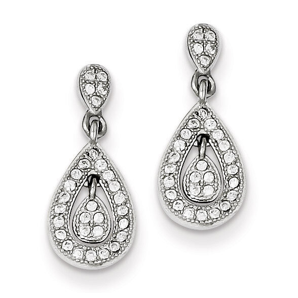 Pave Double Pear Dangle Post Earrings Sterling Silver Diamond QE9288, MPN: QE9288, 883957537122