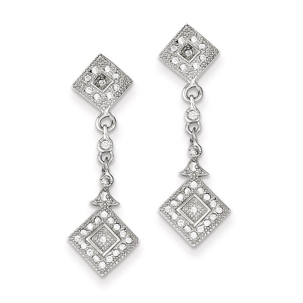 Pave Squares Dangle Post Earrings Sterling Silver Diamond QE9290