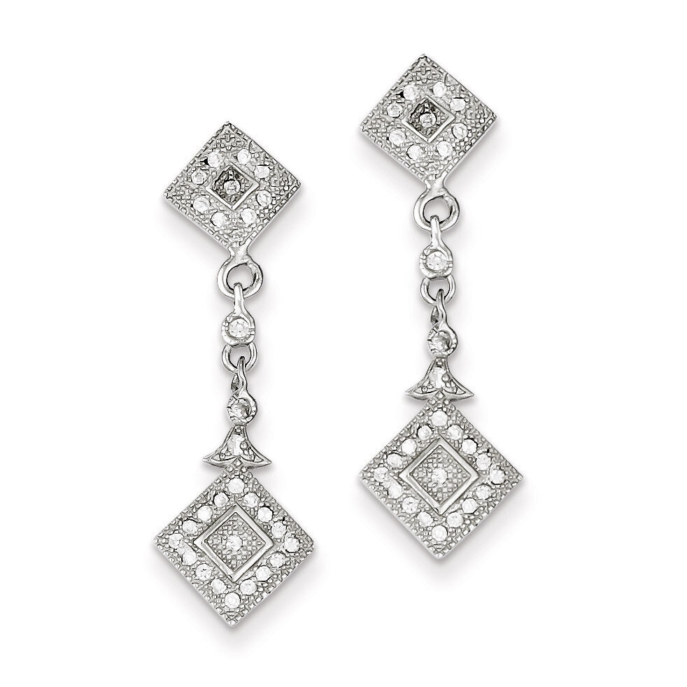 Pave Squares Dangle Post Earrings Sterling Silver Diamond QE9290, MPN: QE9290, 883957533087