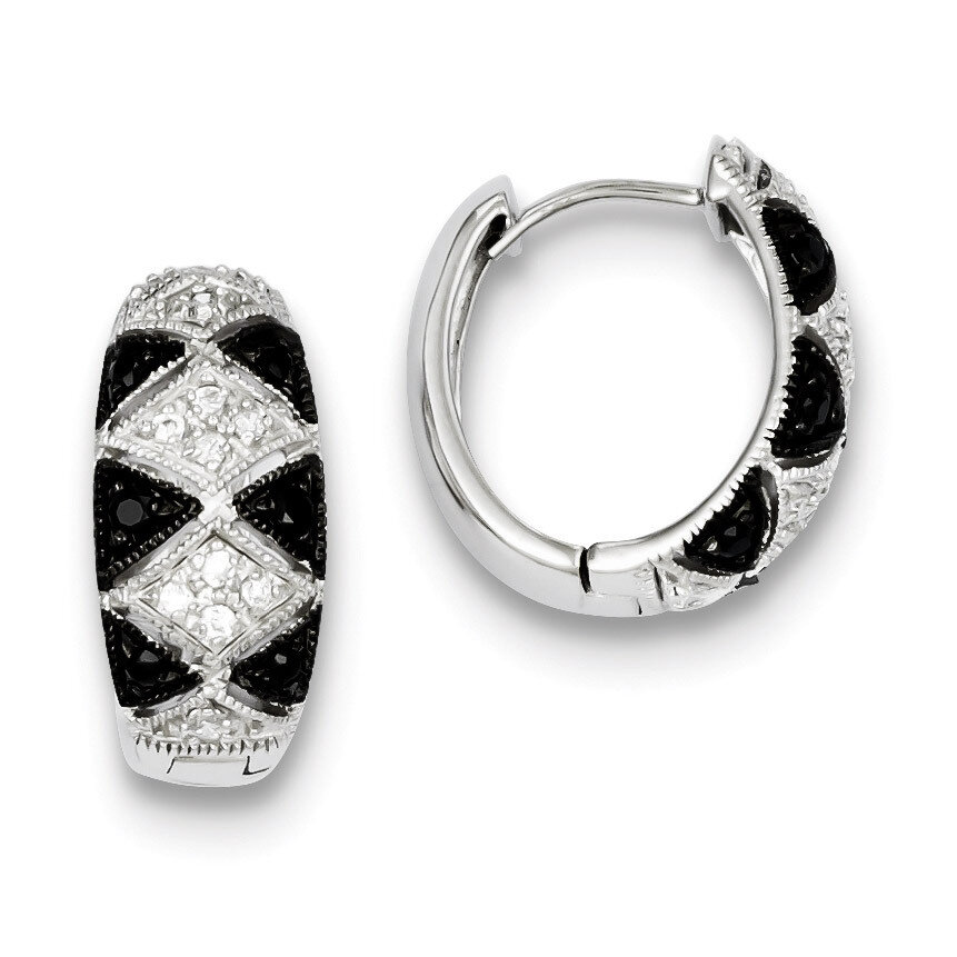 Black &amp; Clear Diamond Hinged Hoop Earrings Sterling Silver QE9305, MPN: QE9305, 883957501796