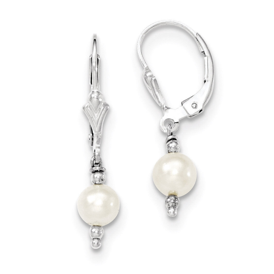 Pearl &amp; Bead Leverback Dangle Earrings Sterling Silver Cultured QE9347, MPN: QE9347, 883957580425