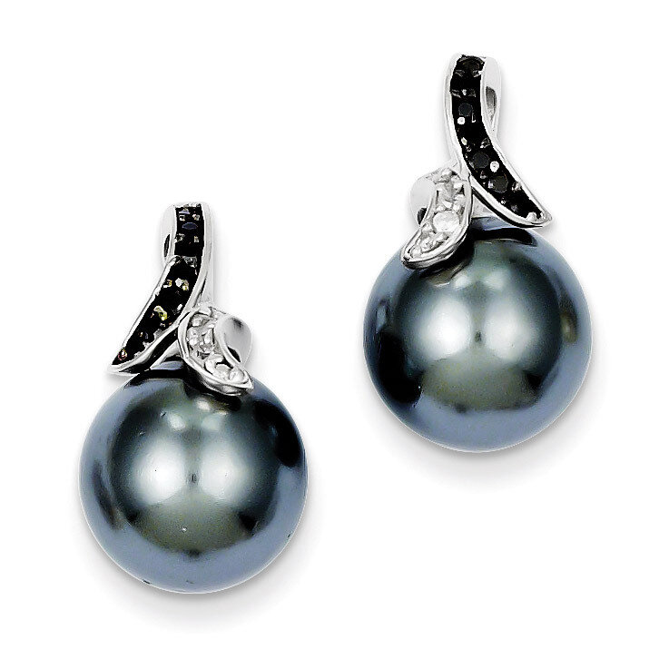 black and clear Diamond Gray Shell Bead Earrings Sterling Silver QE9354, MPN: QE9354, 883957555553
